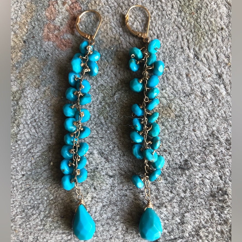 Gold & Turquoise Beaded Dangle Earrings